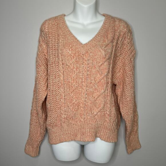 Sundance Women Marlyse Cable Knit Sweater Size Small Pink V Neck Chunky Pullover - Picture 2 of 9